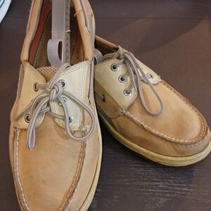Sperry Men's Tan Suede & Cream Leather Boat Shoes. Soles Intact!!